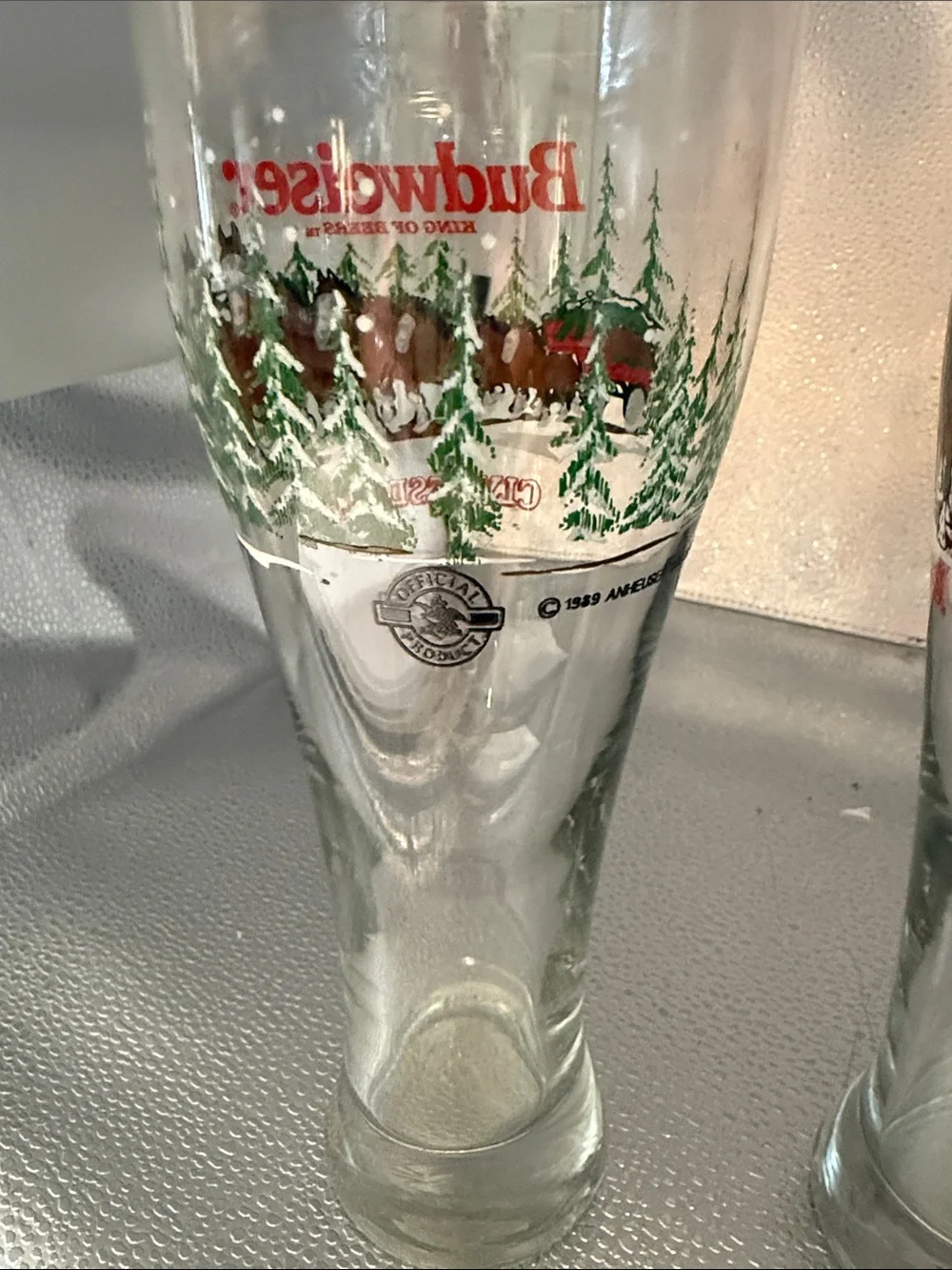 Vintage Budweiser Pilsner Glasses with Red Logo and Brown Clydesdales - Set of 2